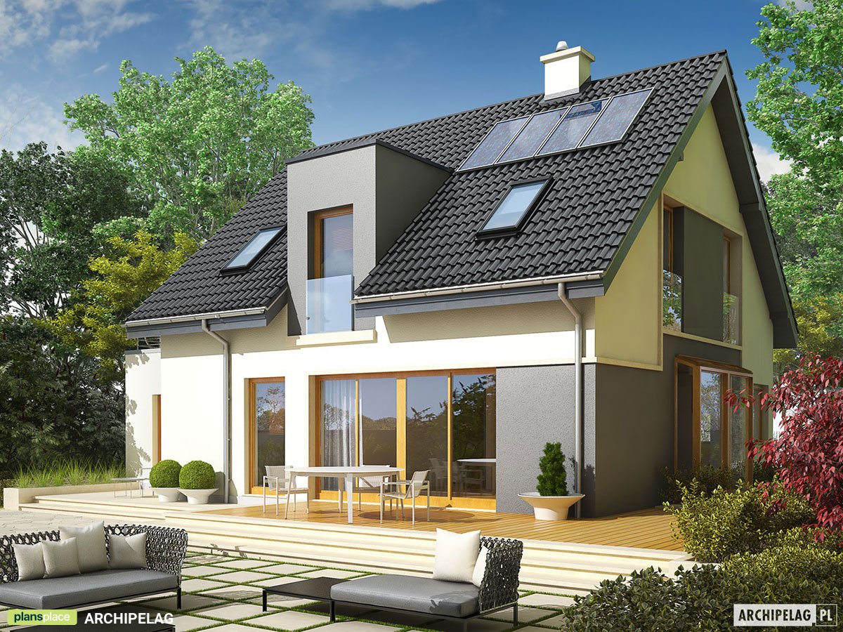 Namo projektas su mansarda 154 m²: 3 Miegamieji, Darbo kambarys, 2 Vonios, Garažas