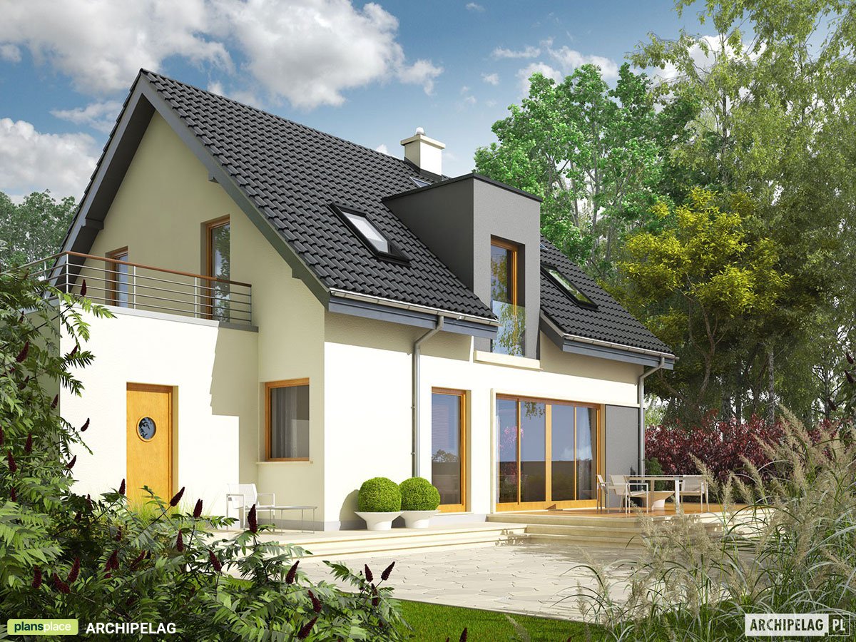 Namo projektas su mansarda 154 m²: 3 Miegamieji, Darbo kambarys, 2 Vonios, Garažas