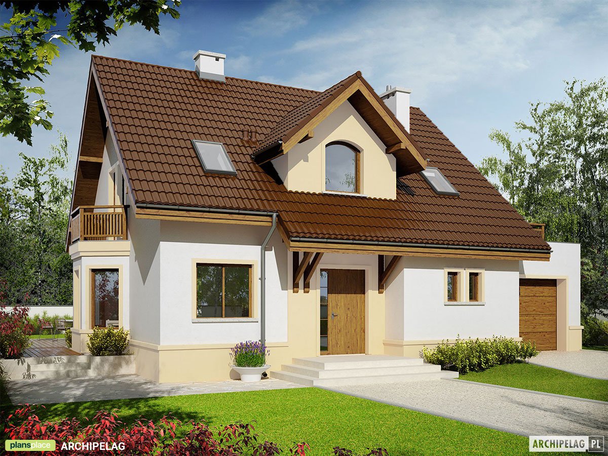 Namo projektas su mansarda 157 m²: 3 Miegamieji, Darbo kambarys, 2 Vonios, Garažas