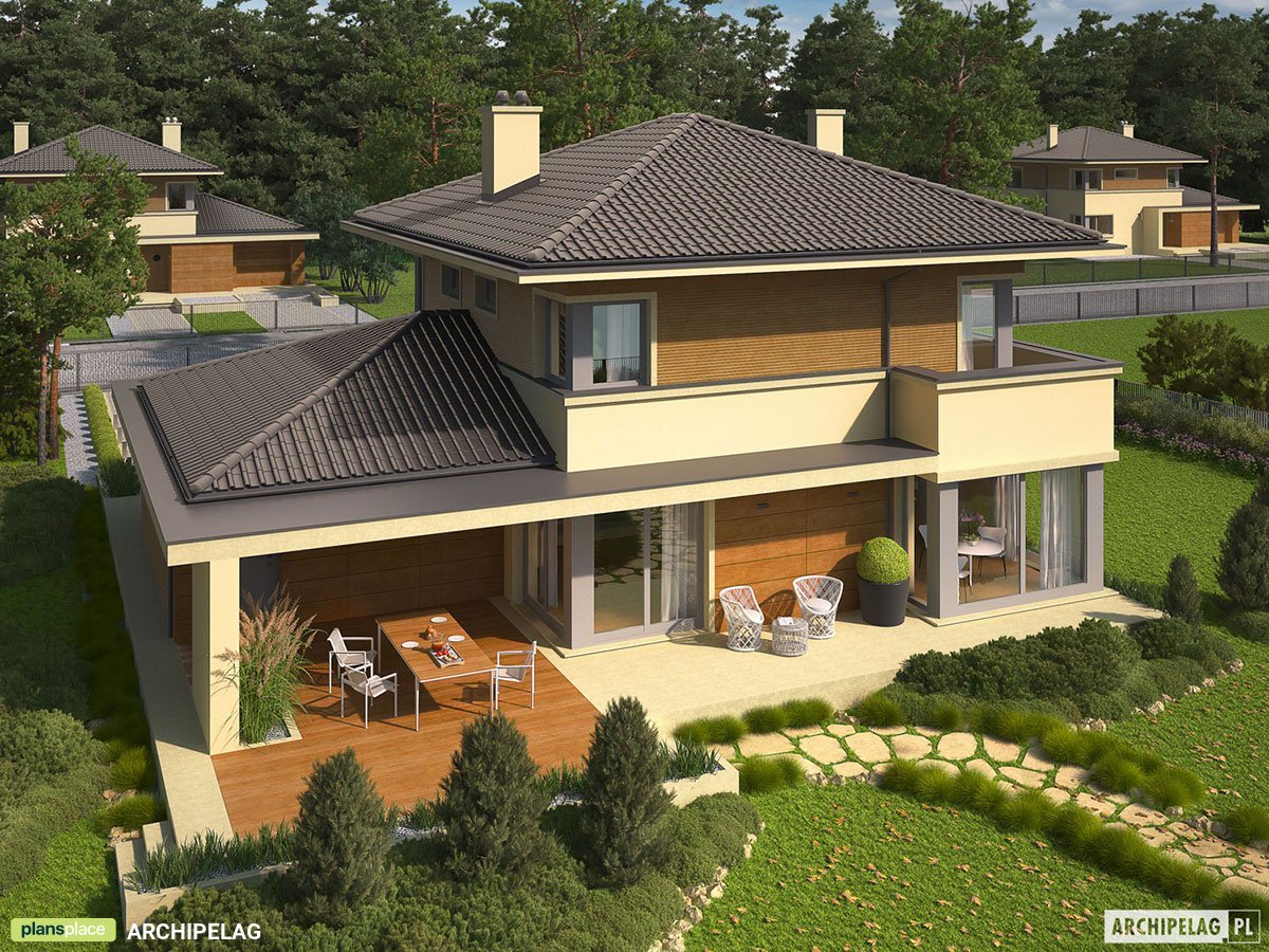 Dviejų aukštų namo projektas 161 m²: 3 Miegamieji, Darbo kambarys, 2 Vonios, Atvira virtuvė, Garažas