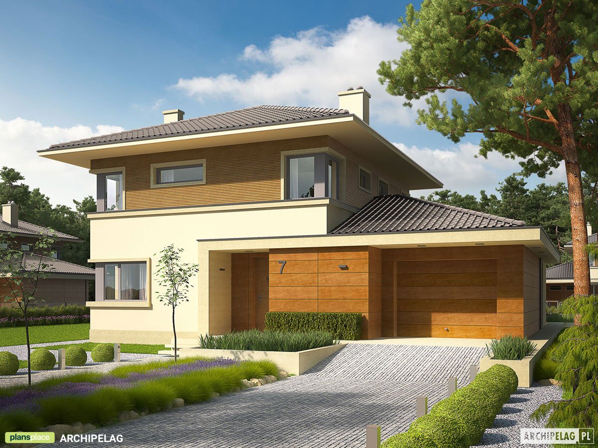 Dviejų aukštų namo projektas 161 m²: 3 Miegamieji, Darbo kambarys, 2 Vonios, Atvira virtuvė, Garažas