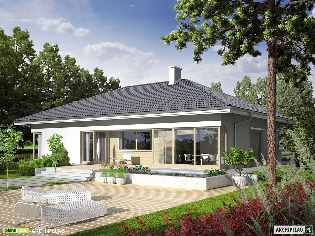 Hip Roof House Plan with Courtyard-Entry Garage and 3 Beds