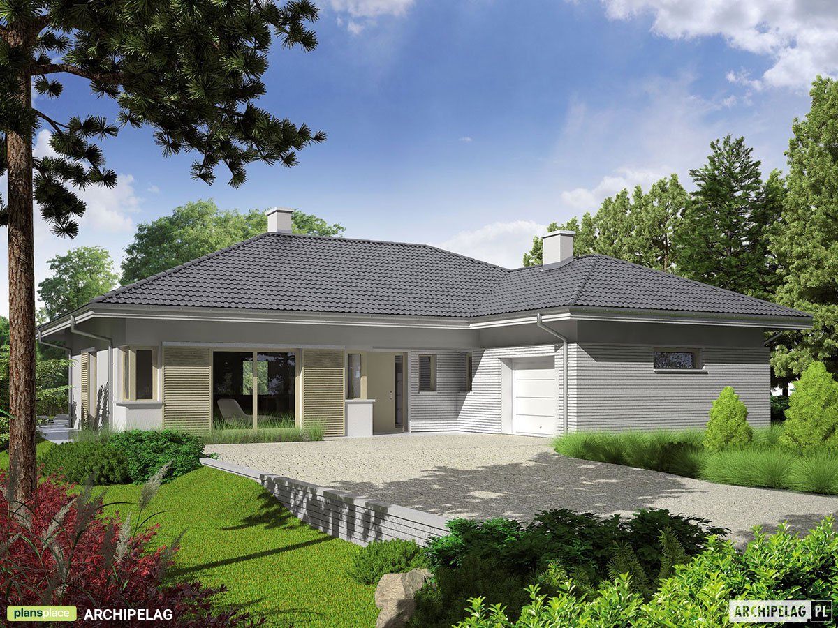 Vieno aukšto namo projektas 160 m²: 3 Miegamieji, 2 Vonios, Garažas