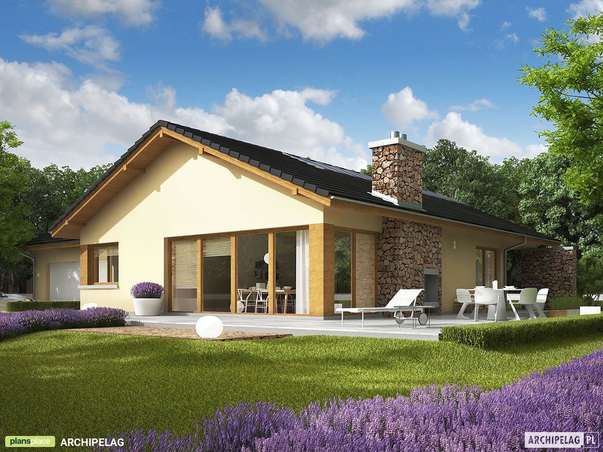 Vieno aukšto namo projektas 169 m²: 3 Miegamieji, 2 Vonios, Garažas