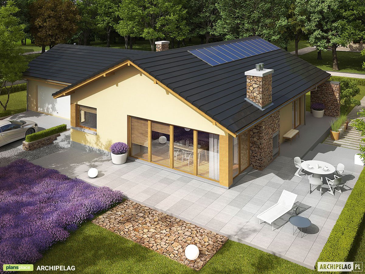 Vieno aukšto namo projektas 169 m²: 3 Miegamieji, 2 Vonios, Garažas