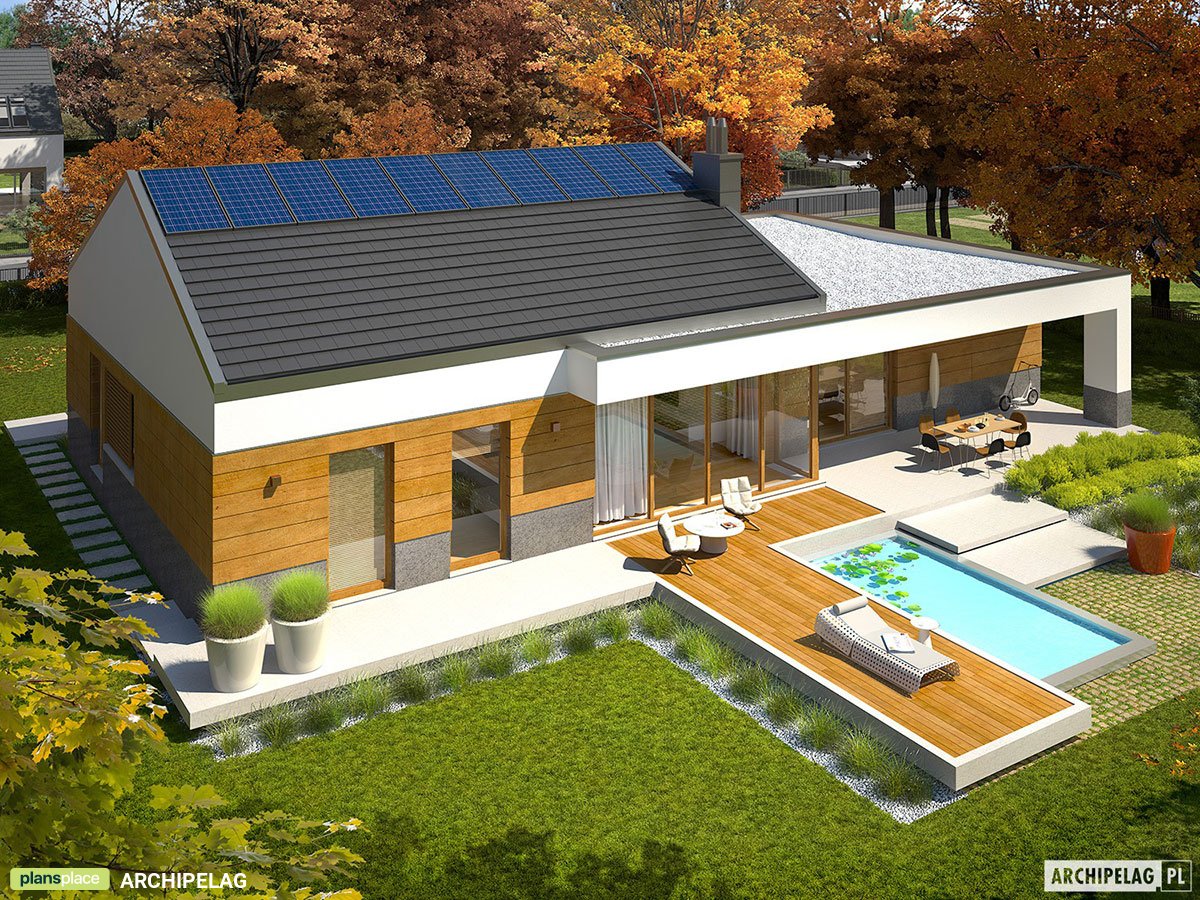 Vieno aukšto namo projektas 183 m²: 3 Miegamieji, Darbo kambarys, 3 Vonios, Garažas