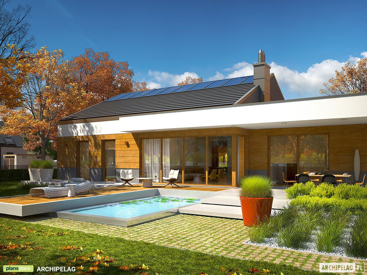 Vieno aukšto namo projektas 183 m²: 3 Miegamieji, Darbo kambarys, 3 Vonios, Garažas