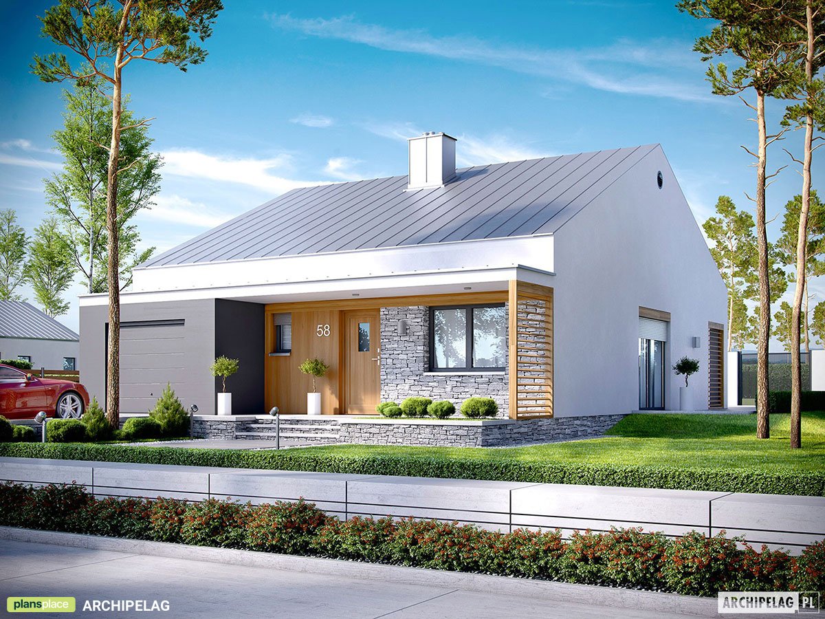 Vieno aukšto namo projektas 115 m²: 2 Miegamieji, 2 Vonios, Garažas
