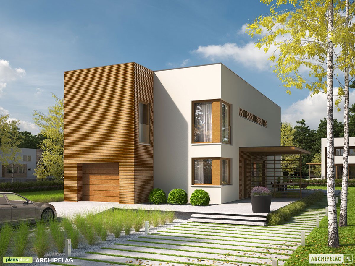 Flat Roof Plan with 1-Car Garage and Master Suite Upstairs