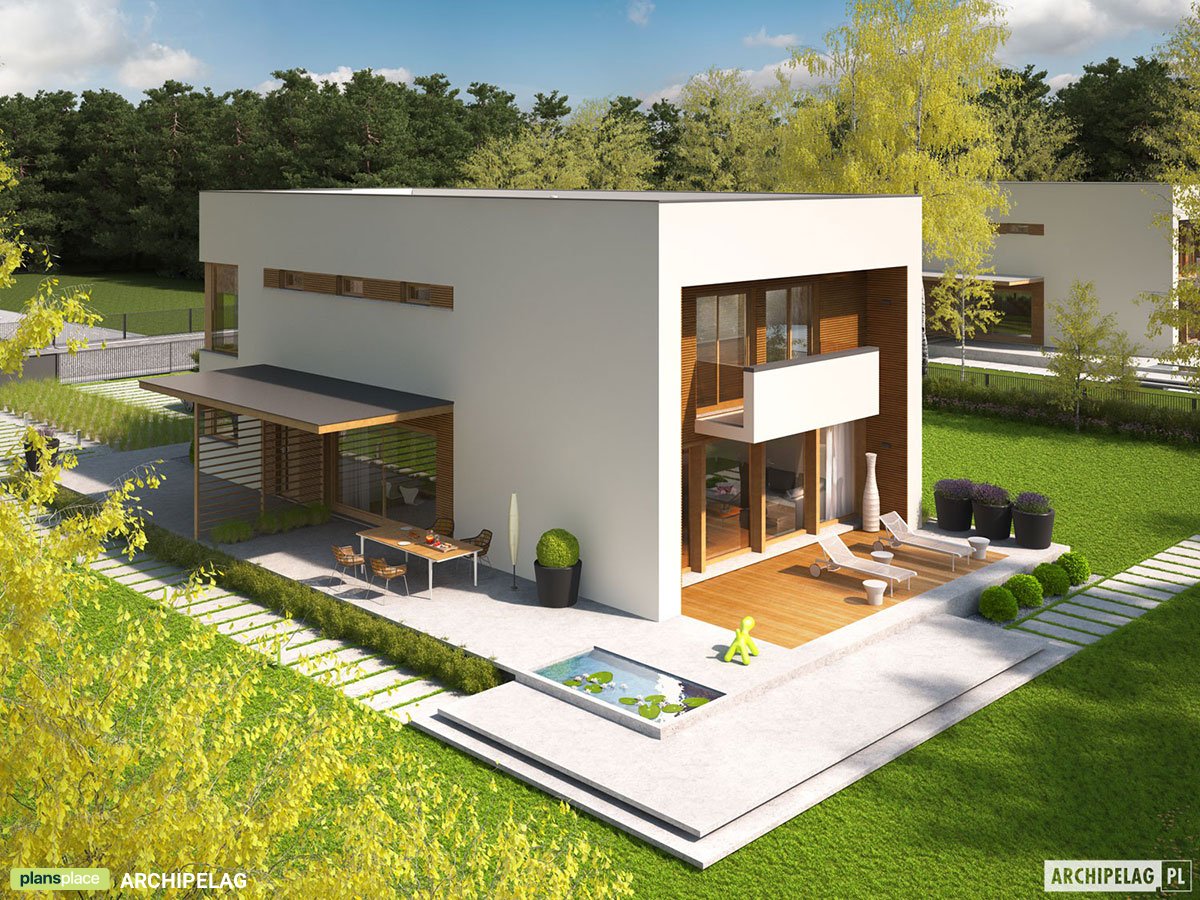 Dviejų aukštų namo projektas 209 m²: 3 Miegamieji, Darbo kambarys, 3 Vonios, Garažas
