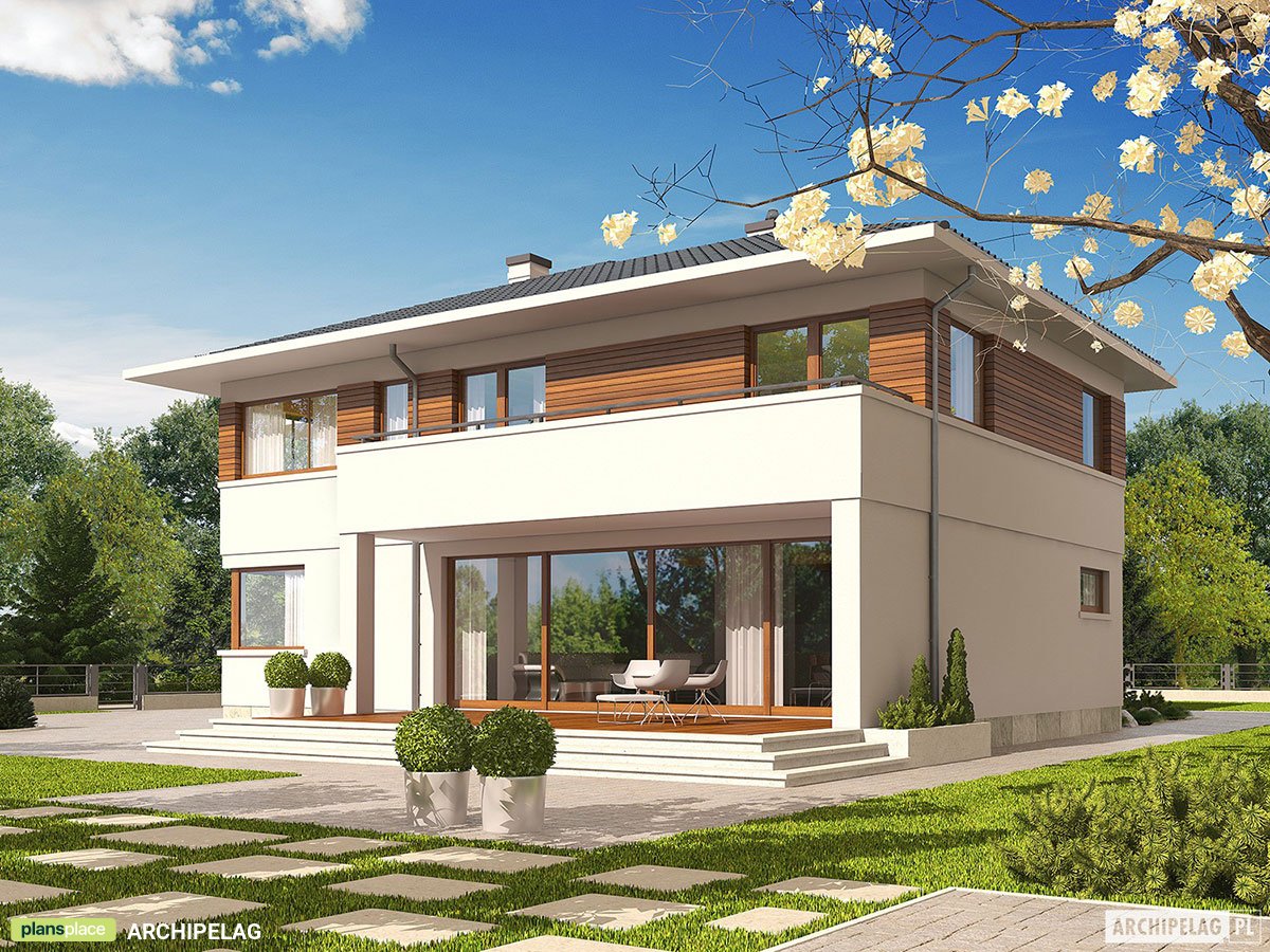 Dviejų aukštų namo projektas + rūsiu 368 m²: 4 Miegamieji, Darbo kambarys, 4 Vonios, Atvira virtuvė, Garažas
