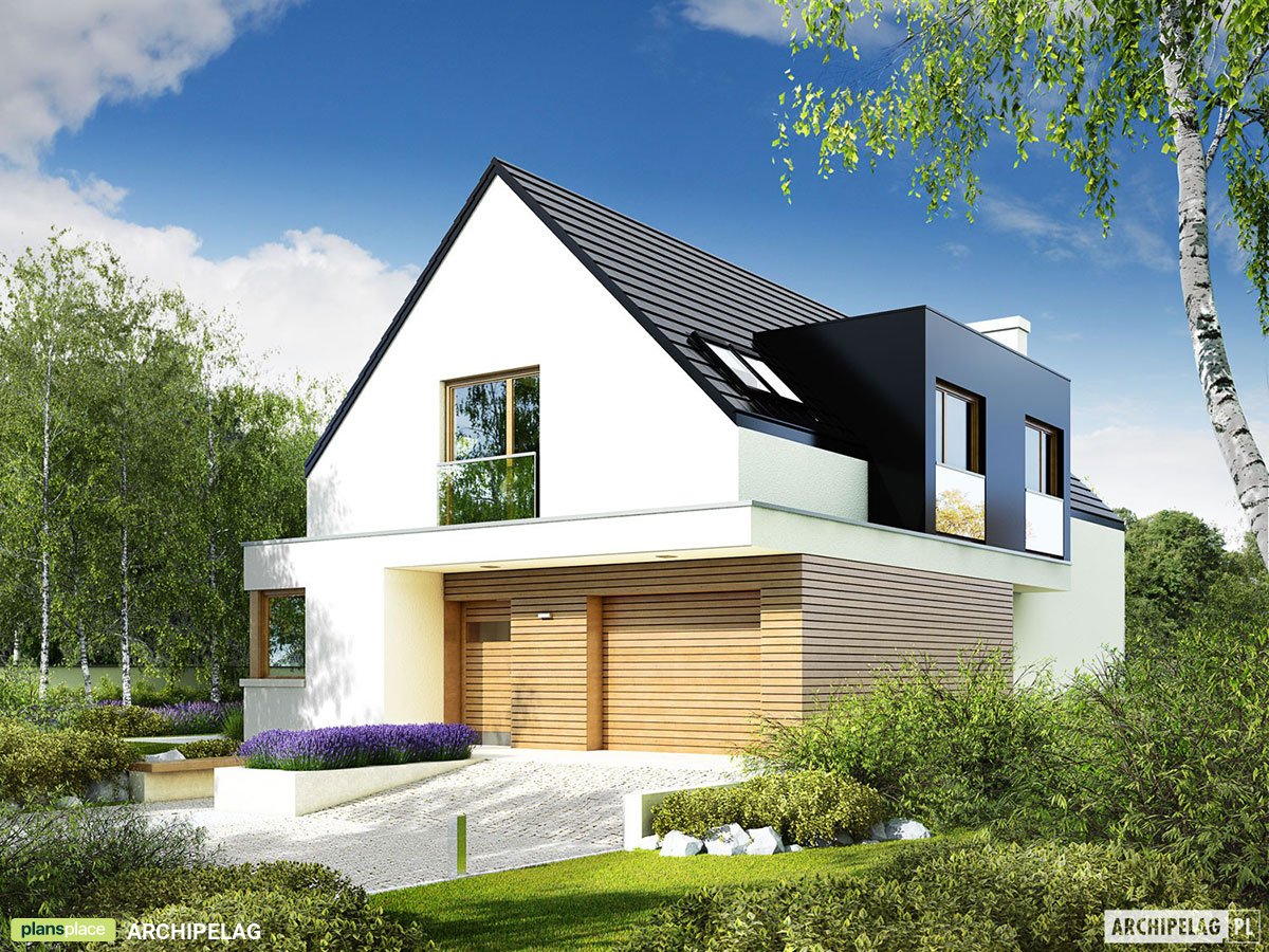 Namo projektas su mansarda 195 m²: 3 Miegamieji, Darbo kambarys, 3 Vonios, Garažas