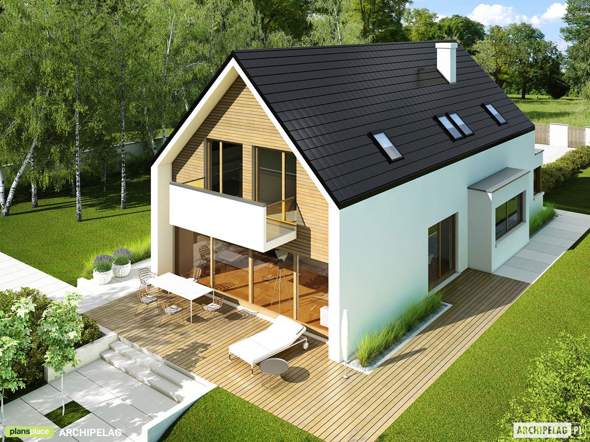 Namo projektas su mansarda 195 m²: 3 Miegamieji, Darbo kambarys, 3 Vonios, Garažas