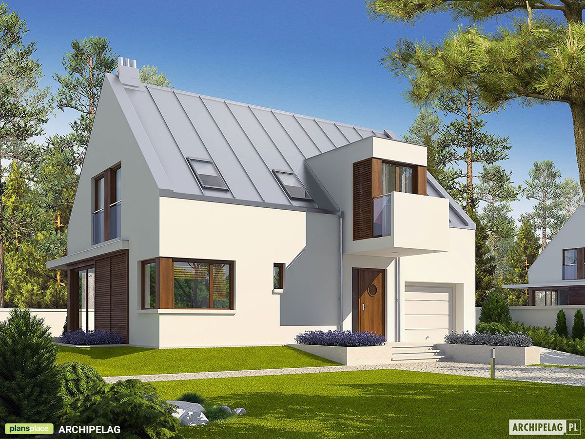 Namo projektas su mansarda 140 m²: 4 Miegamieji, 2 Vonios, Garažas