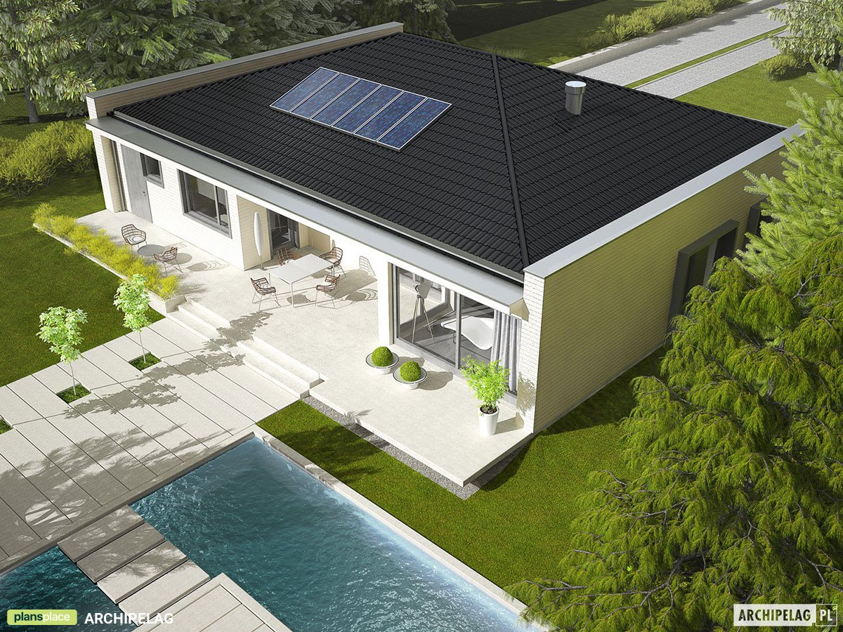 Vieno aukšto namo projektas 154 m²: 3 Miegamieji, Darbo kambarys, 2 Vonios, Atvira virtuvė, Garažas