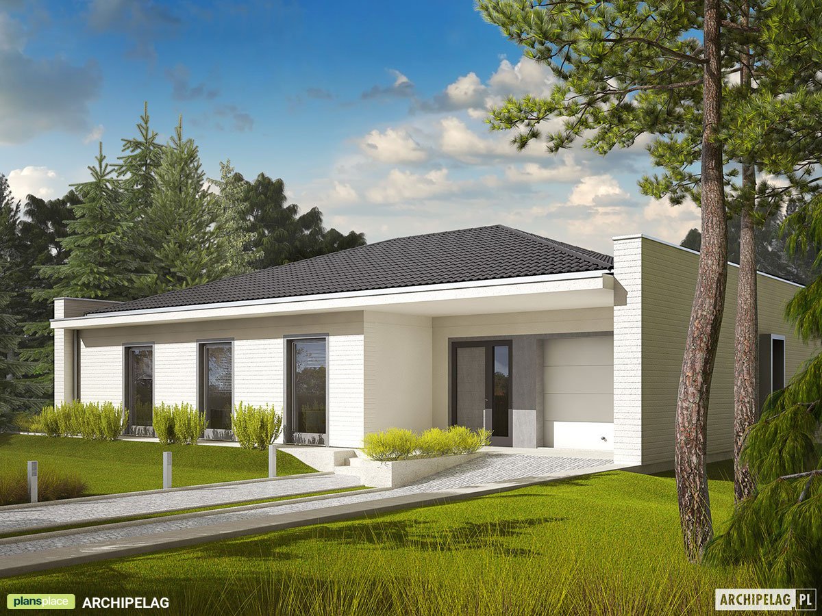 Vieno aukšto namo projektas 154 m²: 3 Miegamieji, Darbo kambarys, 2 Vonios, Atvira virtuvė, Garažas