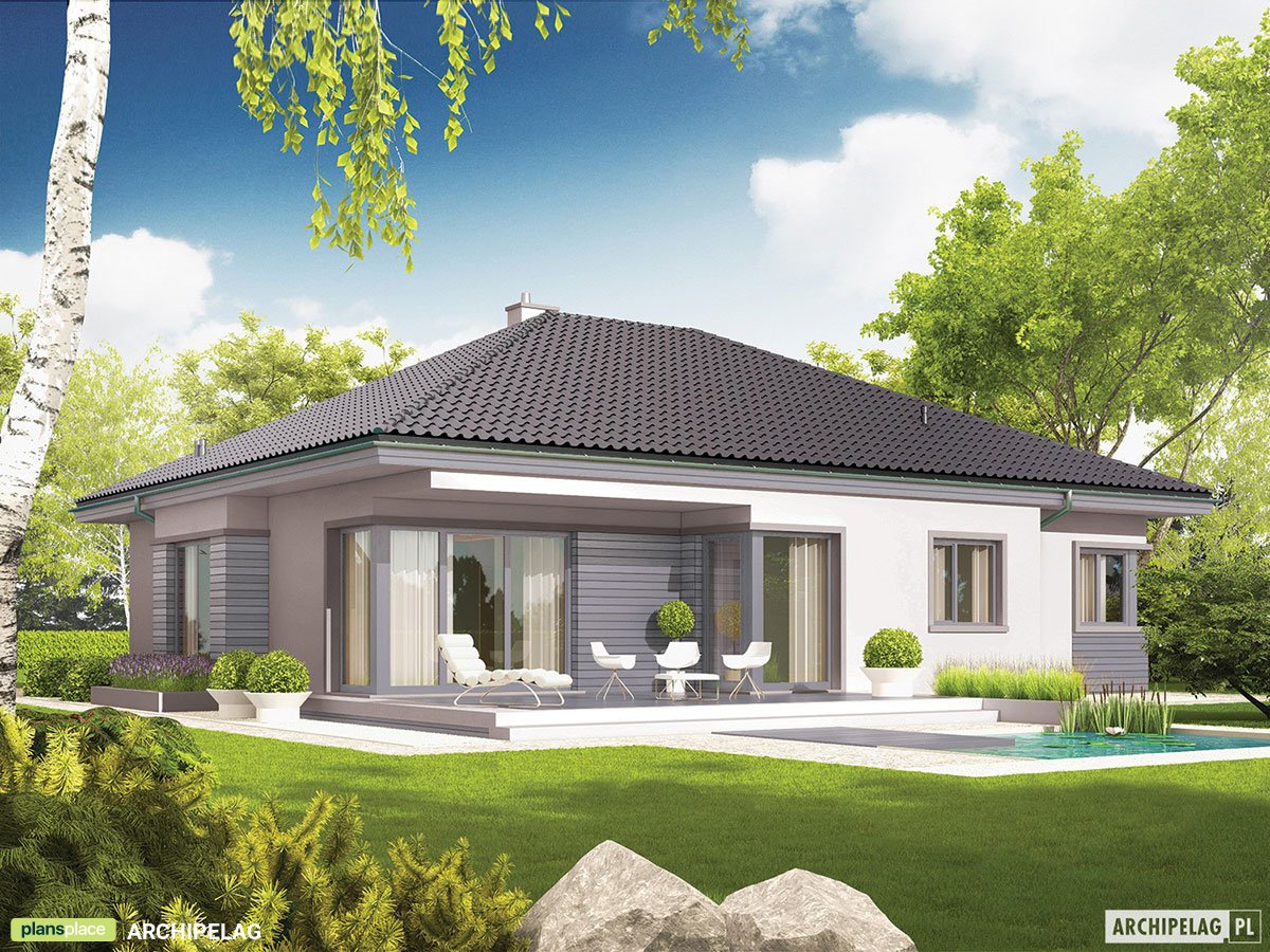 Vieno aukšto namo projektas 158 m²: 3 Miegamieji, 2 Vonios, Atvira virtuvė, Garažas