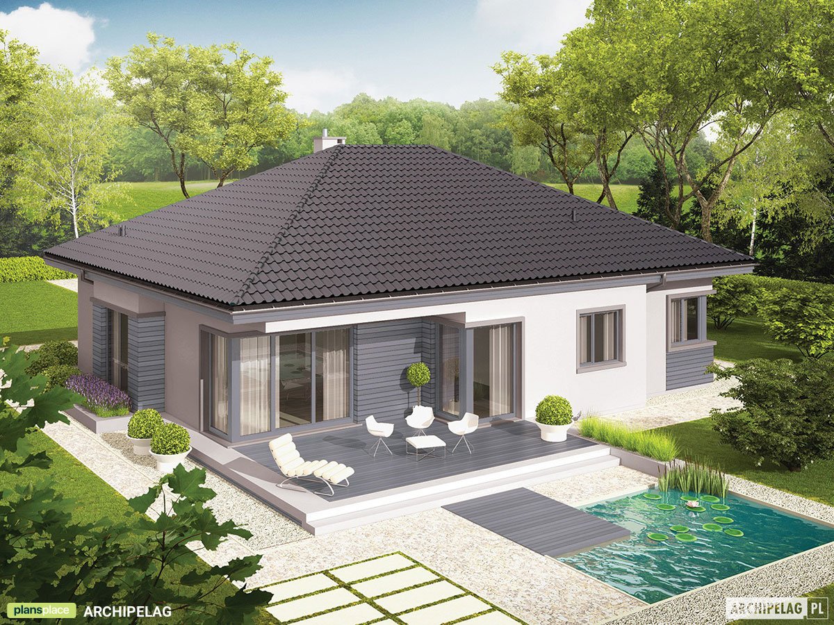 Vieno aukšto namo projektas 158 m²: 3 Miegamieji, 2 Vonios, Atvira virtuvė, Garažas