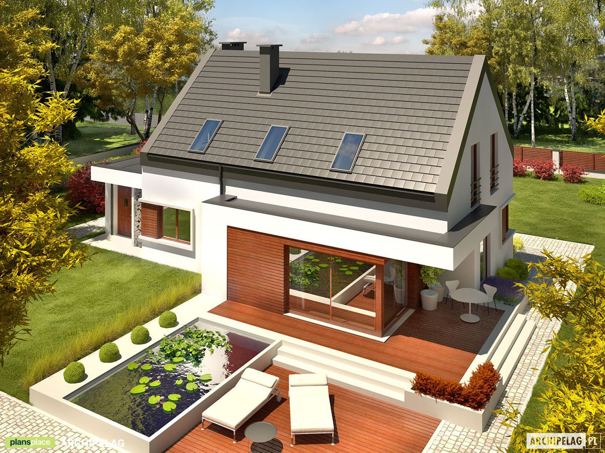 Namo projektas su mansarda 178 m²: 3 Miegamieji, Darbo kambarys, 2 Vonios, Atvira virtuvė, Garažas