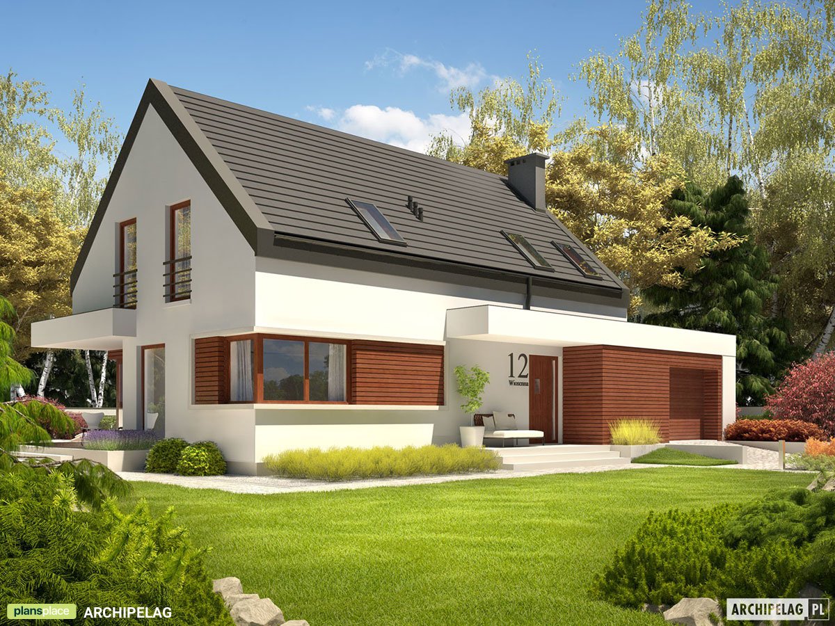 Namo projektas su mansarda 178 m²: 3 Miegamieji, Darbo kambarys, 2 Vonios, Atvira virtuvė, Garažas