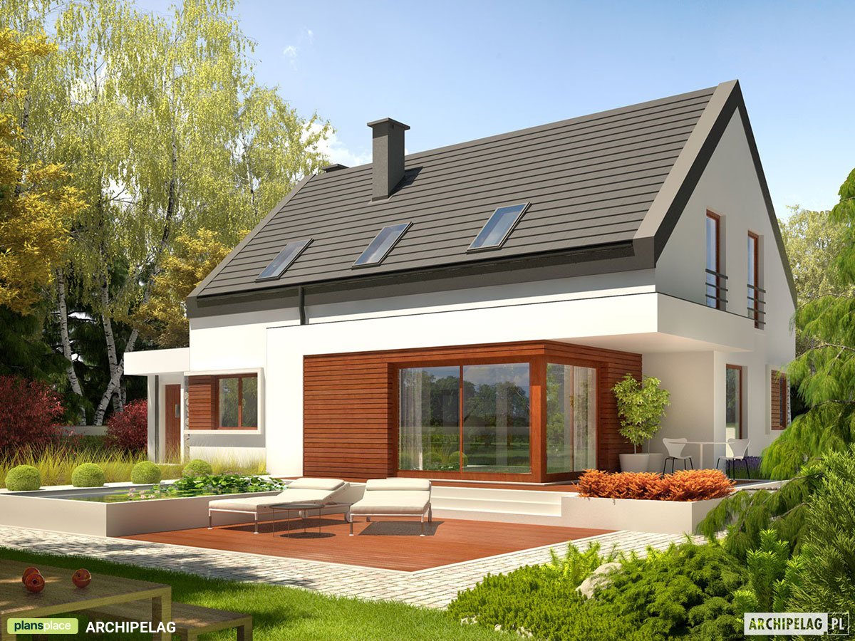 Namo projektas su mansarda 178 m²: 3 Miegamieji, Darbo kambarys, 2 Vonios, Atvira virtuvė, Garažas