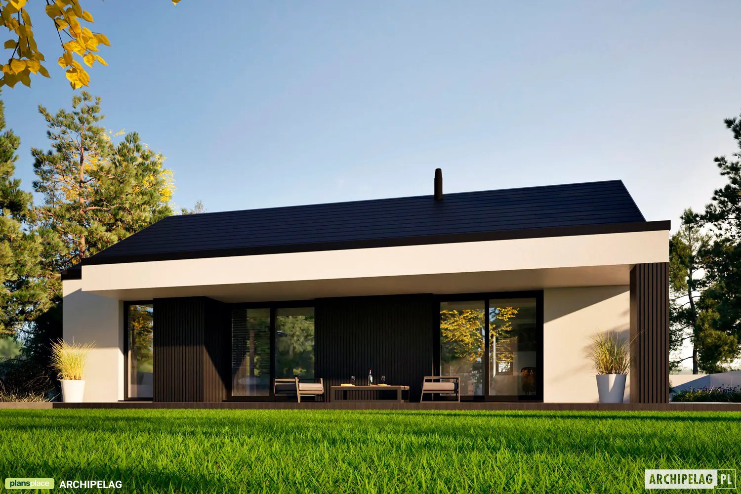 Vieno aukšto namo projektas 94 m²: 3 Miegamieji, 2 Vonios, Atvira virtuvė, be Garažo
