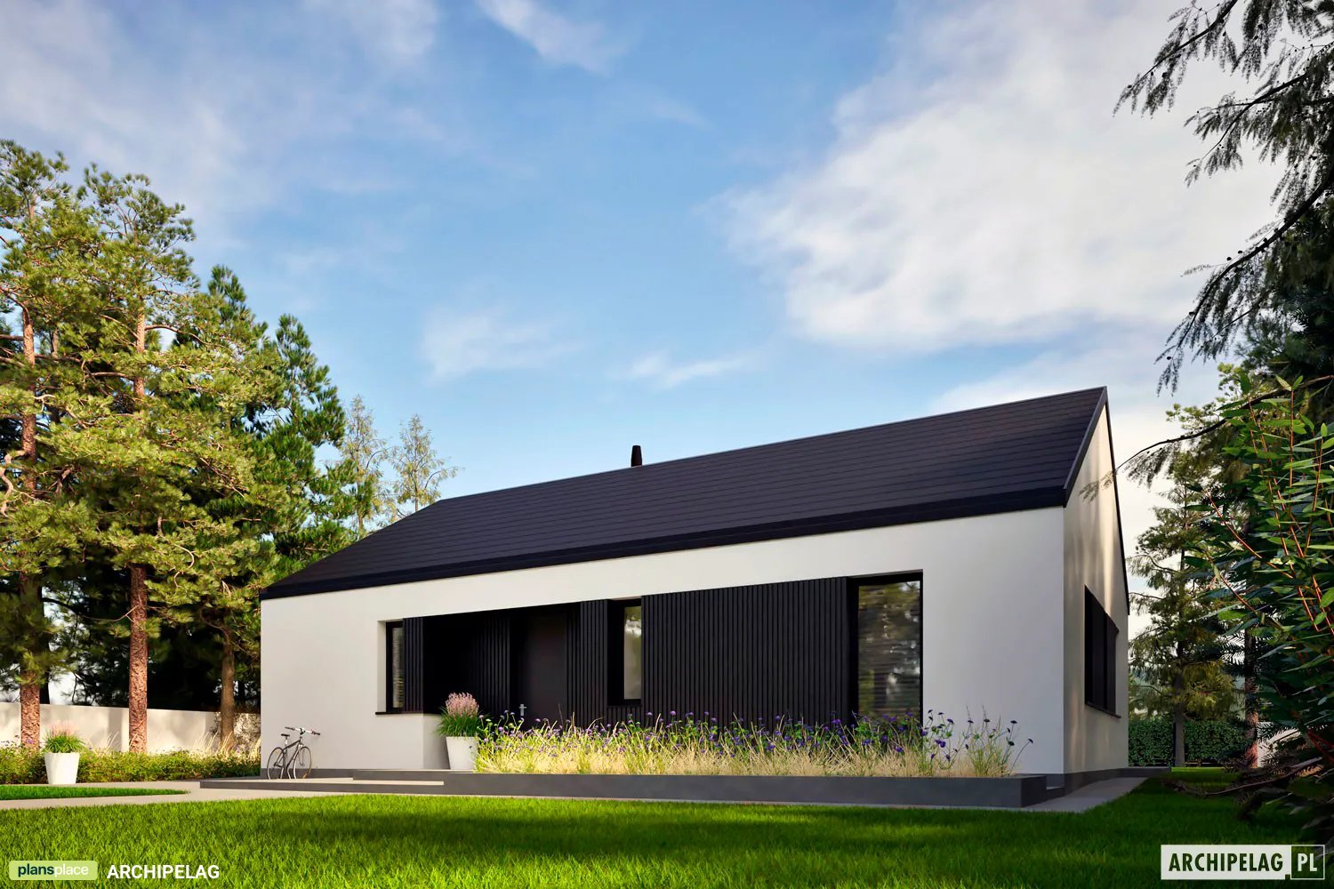 Vieno aukšto namo projektas 94 m²: 3 Miegamieji, 2 Vonios, Atvira virtuvė, be Garažo