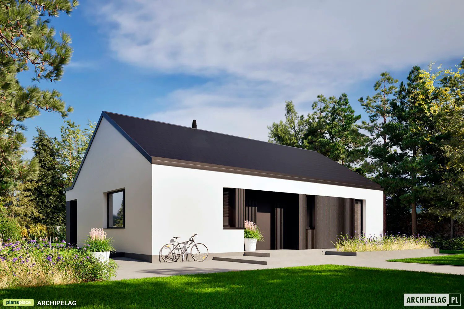 Vieno aukšto namo projektas 94 m²: 3 Miegamieji, 2 Vonios, Atvira virtuvė, be Garažo