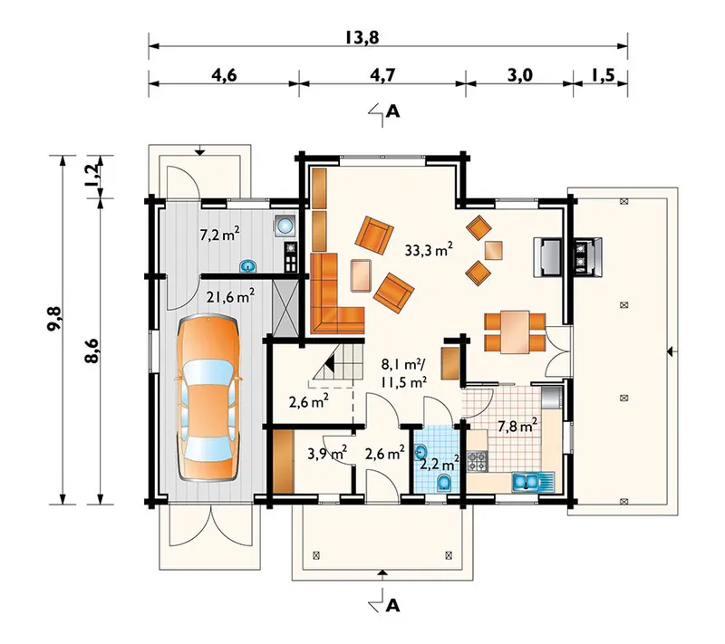 Pirmas Aukštas 1 – Namo projektas su mansarda 142 m², 3 Miegamieji — 80251R