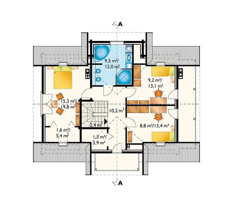 Antras Aukštas 1 – Namo projektas su mansarda 142 m², 3 Miegamieji — 80251R