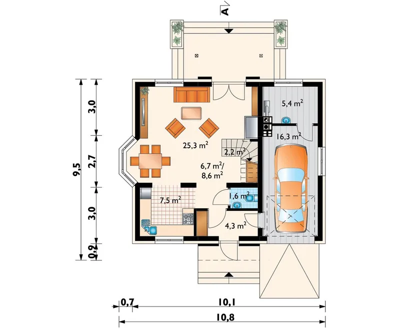 Pirmas Aukštas 1 – Namo projektas su mansarda 140 m², 3 Miegamieji — 68567R