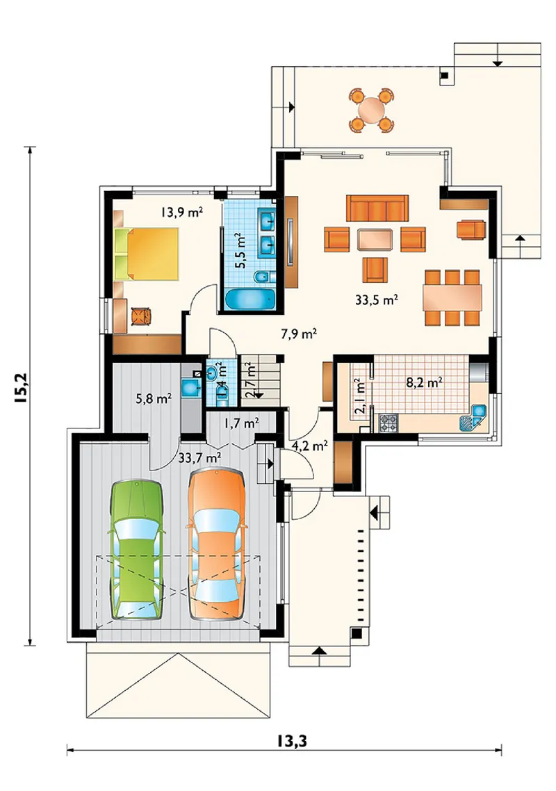 Pirmas Aukštas 1 – Namo projektas su mansarda 195 m², 3 Miegamieji — 99964R