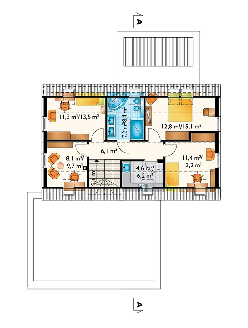 Antras Aukštas 1 – Namo projektas su mansarda 195 m², 3 Miegamieji — 99964R