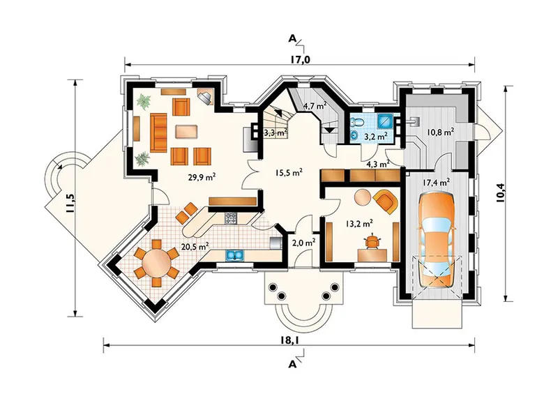 Pirmas Aukštas 1 – Namo projektas su mansarda 213 m², 3 Miegamieji — 58410R