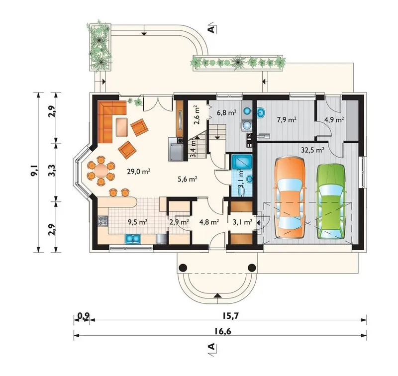 Pirmas Aukštas 1 – Namo projektas su mansarda 231 m², 4 Miegamieji — 11874R