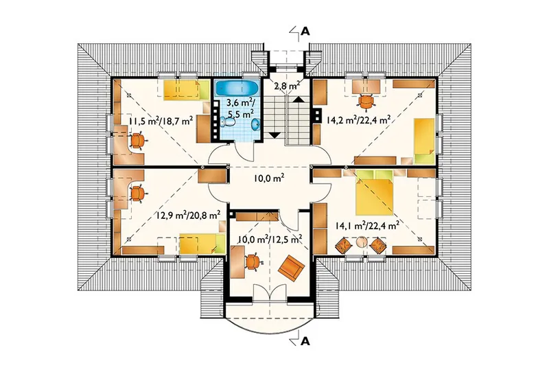 Antras Aukštas 1 – Namo projektas su mansarda 228 m², 4 Miegamieji — 53556R