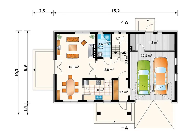 Pirmas Aukštas 1 – Namo projektas su mansarda 228 m², 4 Miegamieji — 53556R