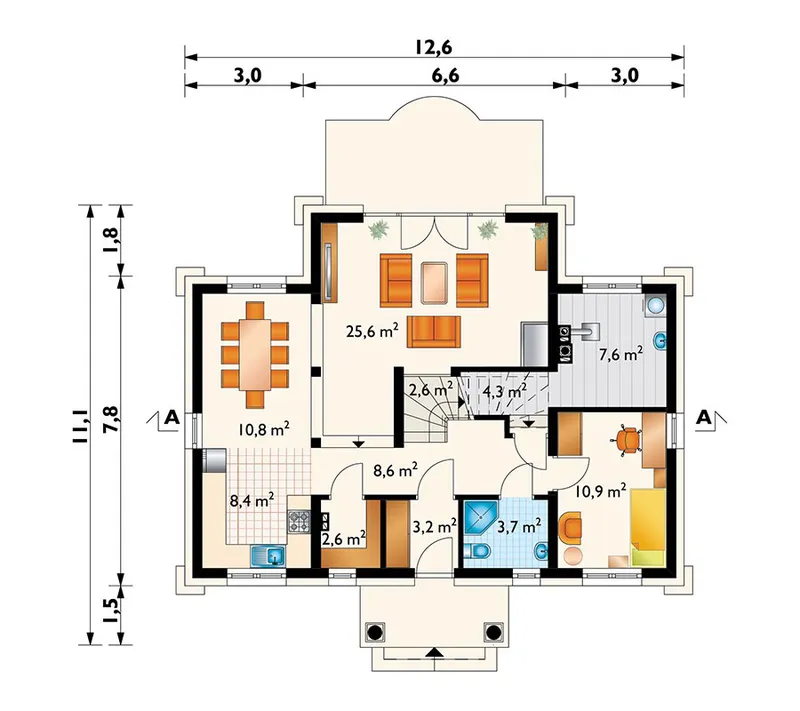 Pirmas Aukštas 1 – Namo projektas su mansarda 177 m², 4 Miegamieji — 58791R