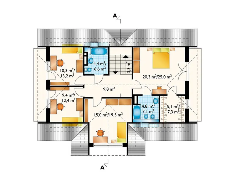 Antras Aukštas 1 – Namo projektas su mansarda 205 m², 4 Miegamieji — 41644R