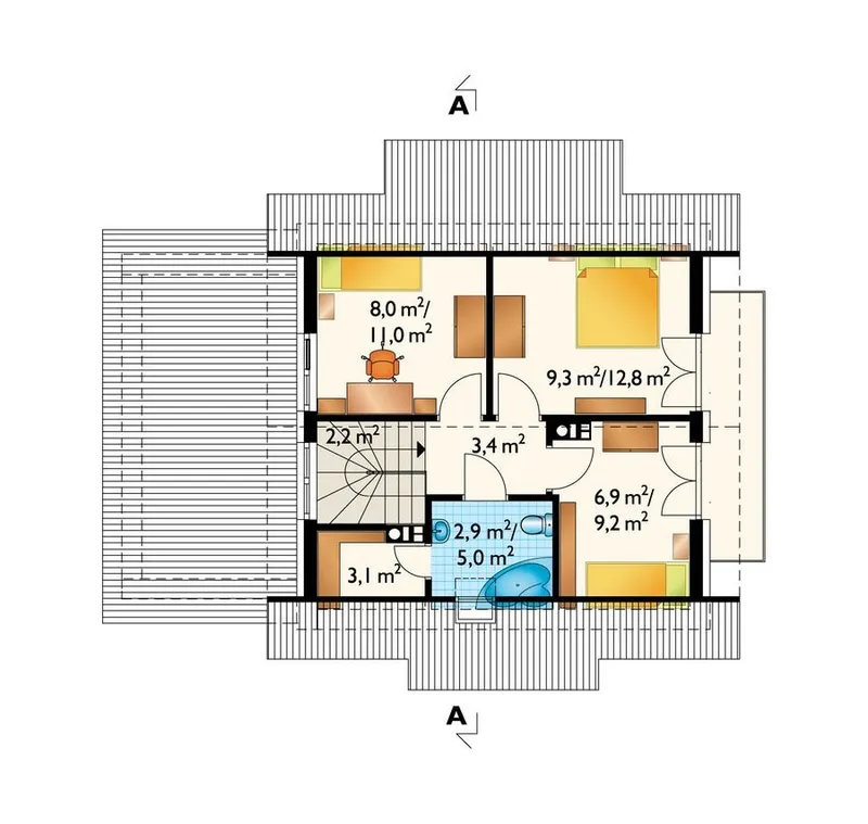 Antras Aukštas 1 – Namo projektas su mansarda 112 m², 3 Miegamieji — 95929R