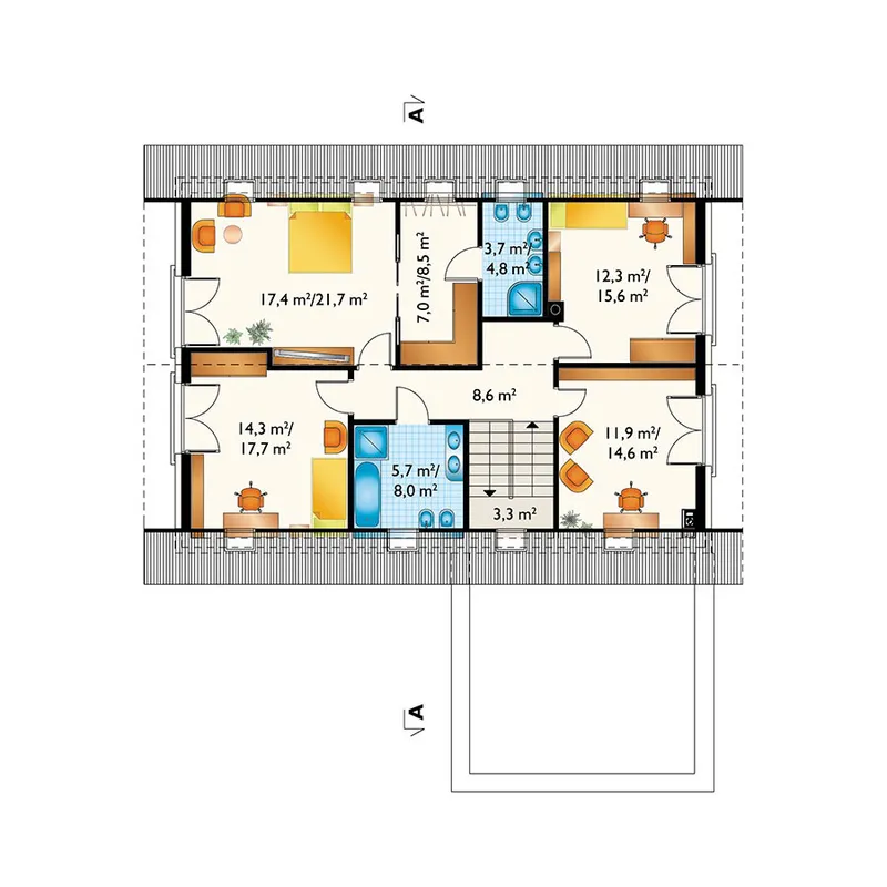 Antras Aukštas 1 – Namo projektas su mansarda 232 m², 4 Miegamieji — 33556R