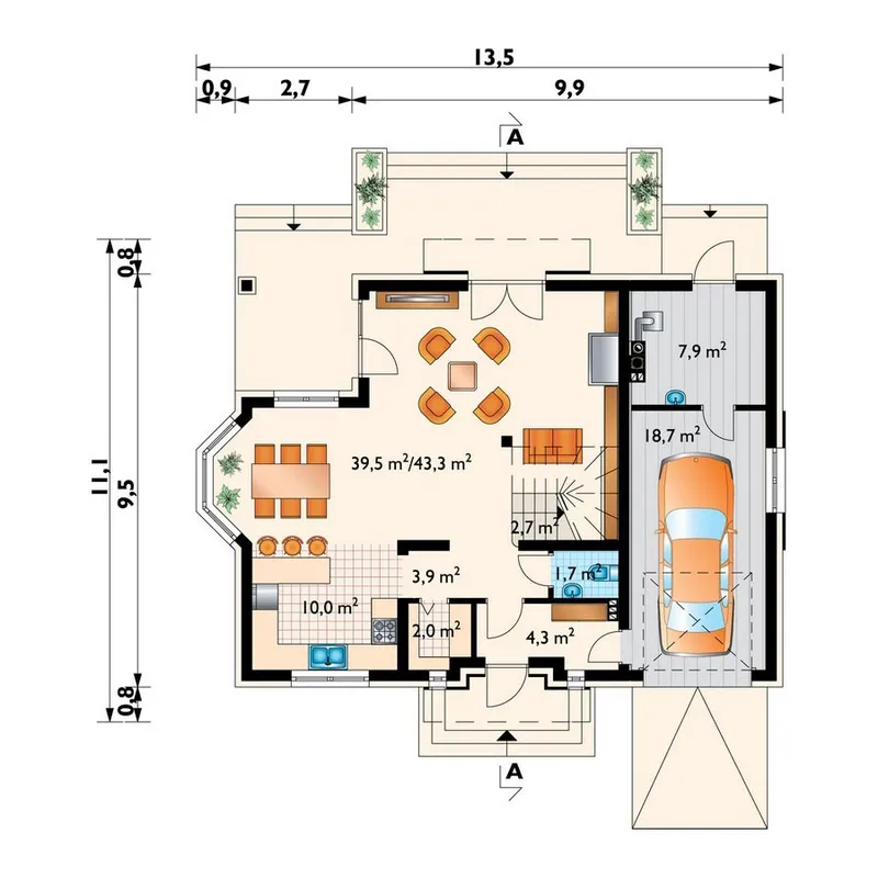 Pirmas Aukštas 1 – Namo projektas su mansarda 195 m², 4 Miegamieji — 96439R