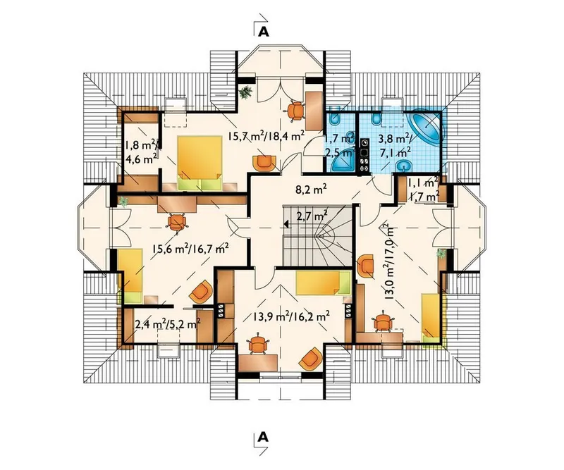 Antras Aukštas 1 – Namo projektas su mansarda 195 m², 4 Miegamieji — 96439R