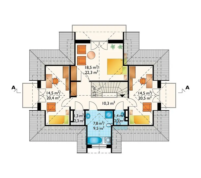 Antras Aukštas 1 – Namo projektas su mansarda 215 m², 4 Miegamieji — 77819R