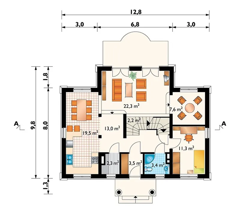 Pirmas Aukštas 1 – Namo projektas su mansarda 215 m², 4 Miegamieji — 77819R