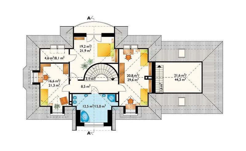 Antras Aukštas 1 – Namo projektas su mansarda 411 m², 4 Miegamieji — 11853R