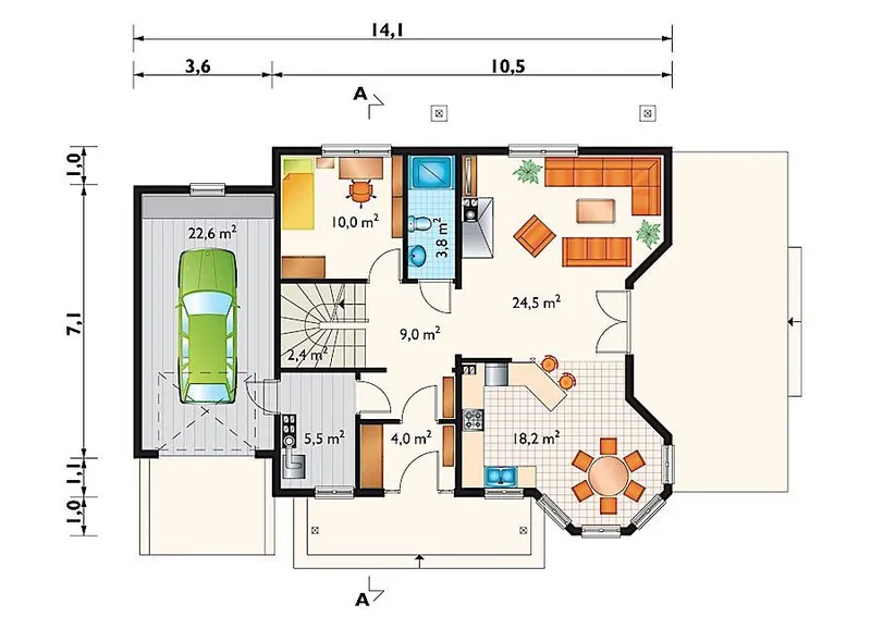 Pirmas Aukštas 1 – Namo projektas su mansarda 194 m², 3 Miegamieji — 72347R