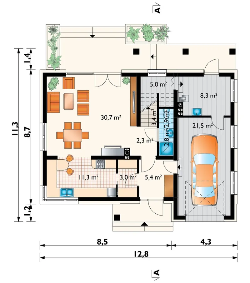 Pirmas Aukštas 1 – Namo projektas su mansarda 179 m², 4 Miegamieji — 75036R