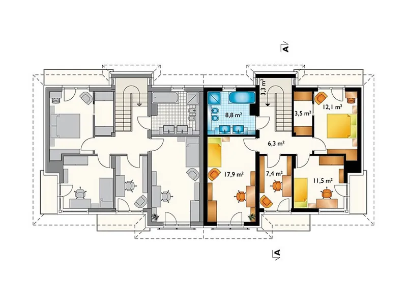 Antras Aukštas 1 – Dviejų aukštų namo projektas 148 m², 3 Miegamieji — 41719R