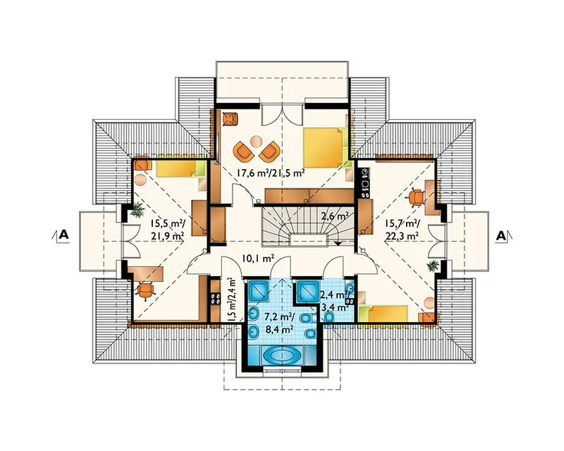 Antras Aukštas 1 – Namo projektas su mansarda 185 m², 3 Miegamieji — 77531R
